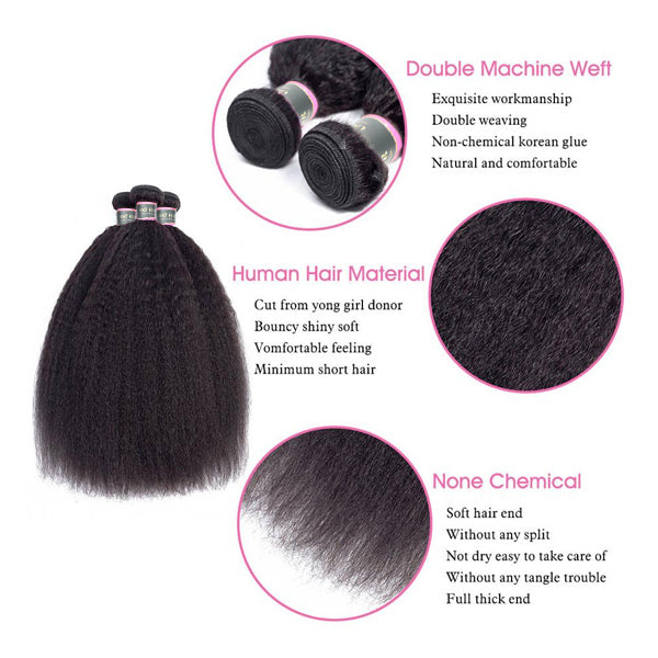 9A Kinky Straight Human Hair 4 Bundles Natural Black