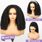 3 In 1 Half Wig | Kinky Curly Glueless Wear Go Half Wig Invisible Hairline Protective Style