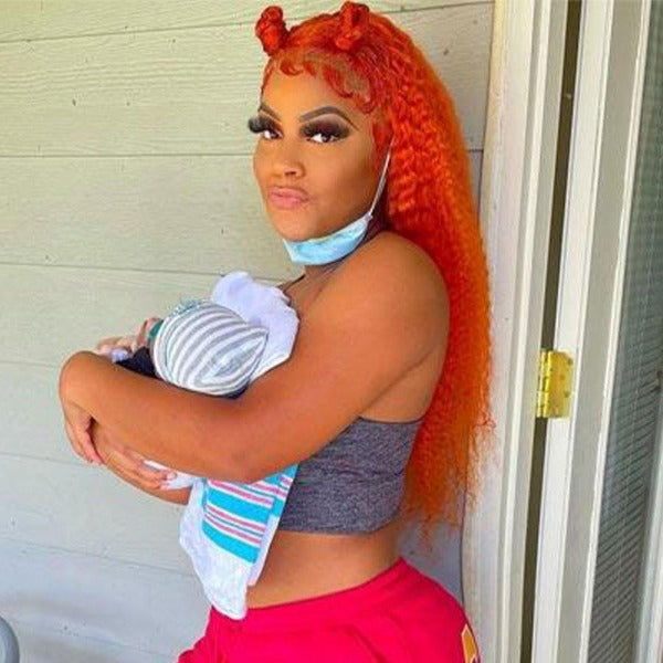 Orange Lace Front Wigs with Baby Hairs Preplucked Kinky Curly Human Virgin Hair 13x4 4x4 Frontal Color Wigs for Women