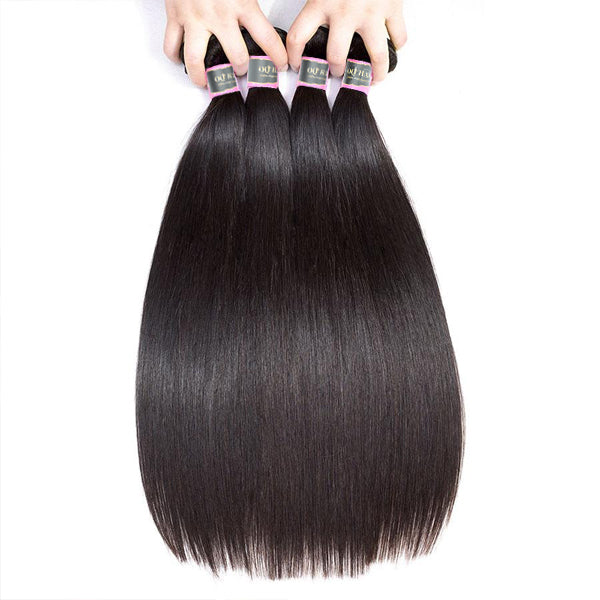 Full Straight Human Hair 4 Bundles with 4*4 Lace Clsoure Natural Black
