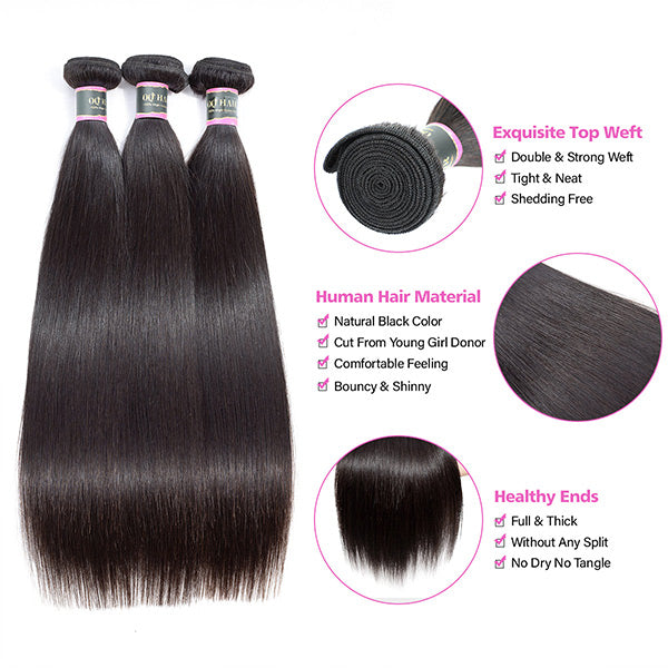 Straight Hair Unprocessed Virgin Human Hair Bundles 1/3/4 Pcs