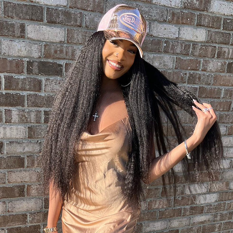 Preplucked Kinky Straight 5x5 HD Lace Closure Wigs Brazilian Virgin Human Hair Natural Black