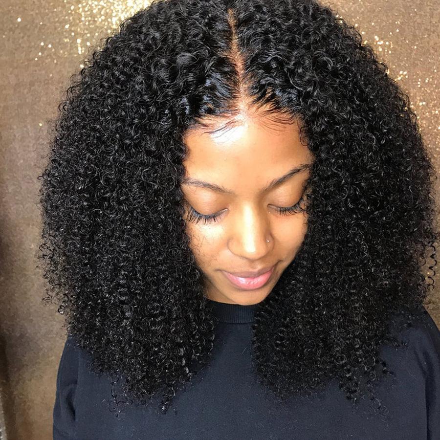 Afro Curly 4x4 Lace Closure Wigs Preplucked Human Hair Skin Melt Lace Wigs for Women