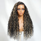 Sunber 13x4 Pre Everything Natural Black with Caramel Blonde Highlights Water Wave Lace Frontal Wig With Invisi Drawstring