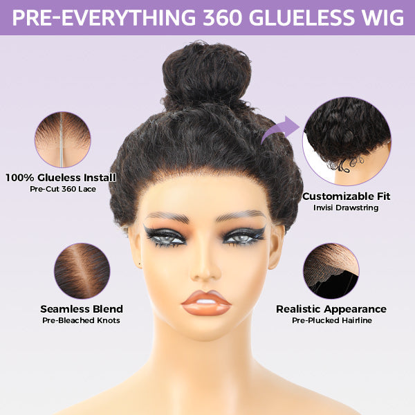 HairHive Loose Deep Invisi-Drawstring 360 Lace Glueless Wig Bleached Knots Human Hair Wig