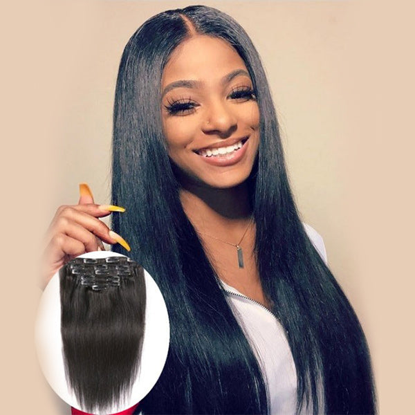 HairHive Straight Hair Clip In Extension Human Hair Natural Black Color