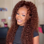 3 In 1 Half Wig | Reddish Brown Kinky Curly Wear Go Half Wig Wear Go Glueless Wig