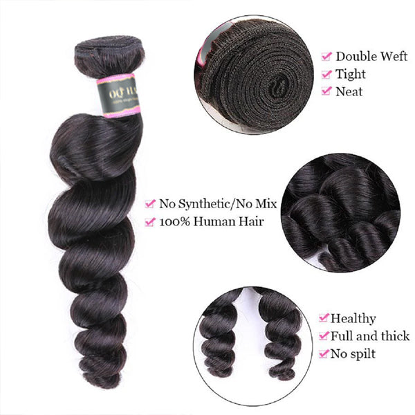 Loose Wave Human Hair 4 Bundles with 4*4 Lace Clsoure Natural Black