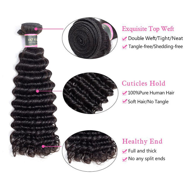 Deep Wave Human Hair 4 Bundles with 4*4 Lace Clsoure Natural Black
