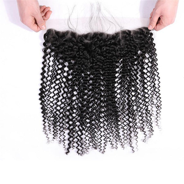 Kinky Curly Human Hair 3 Bundles with 13*4 Lace Frontal Natural Black