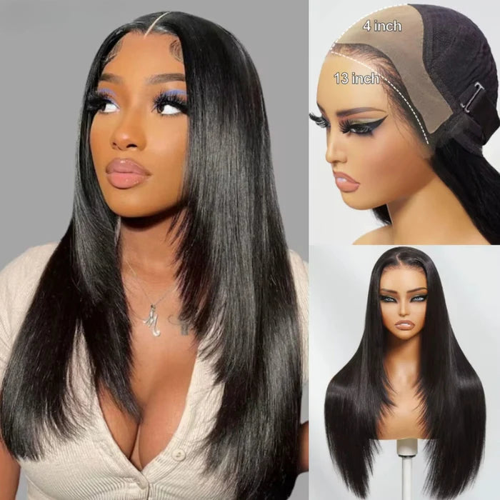 Sunber 13x4 HD Real Scalp™ Layer Cut Straight Lace Frontal Human Hair Wig with Invisi Drawstring
