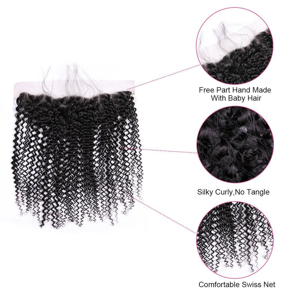 Kinky Curly 13x4 Lace Frontal Human Virgin Hair Skin Melt