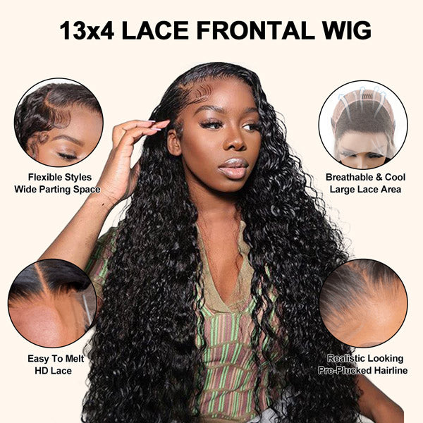 CLEARANCE |  Water Wave 13x4 HD Lace Frontal Wigs Pre-plucked Wet And Wavy Brazilian Human Hair Wigs