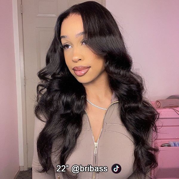 HairHive Body Wave Face-Framing Curtain Bangs Layered Cut Bleached Knots Wear Go Glueless Wig
