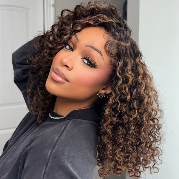 HairHive Balayage Highlight Ombre Brown Water Wave Wear Go Glueless Wig With Natural Hairline