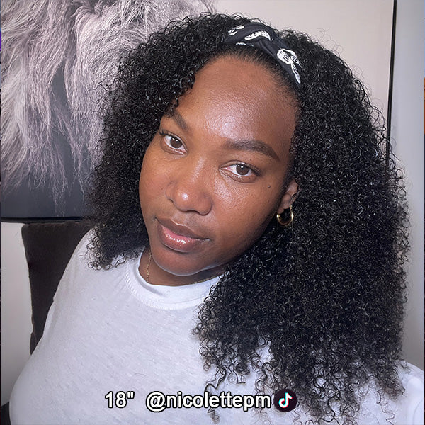HairHive Afro Curly Headband Wig No Gel No Glue Human Hair Glueless Wig With Scarf