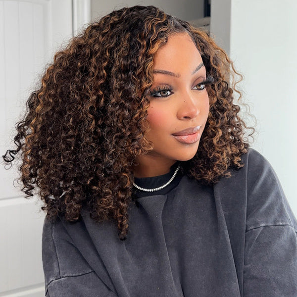 HairHive Balayage Highlight Ombre Brown Water Wave Wear Go Glueless Wig With Natural Hairline