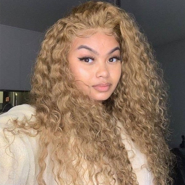 Honey Blonde #27 Color Preplucked 13x4 Lace Front Wigs Straight Wavy Curly Hair Texture