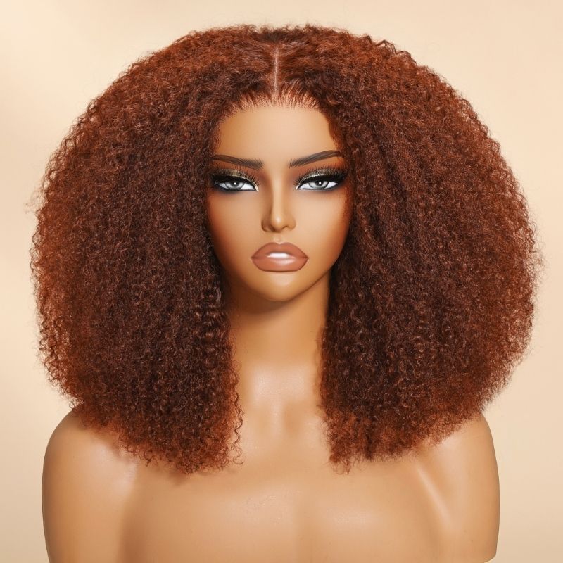 Sunber Afro Kinky Curly Reddish Brown 180% Density 13x4 Pre-Cut Lace Frontal Wig With Invisi Drawstring