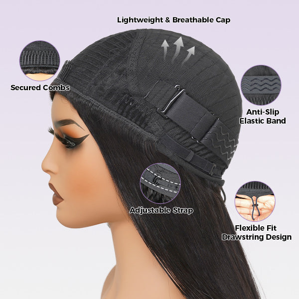 3 In 1 Half Wig | Natural Look Invisible Straight Wear Go Half Wig For Versatile Styling