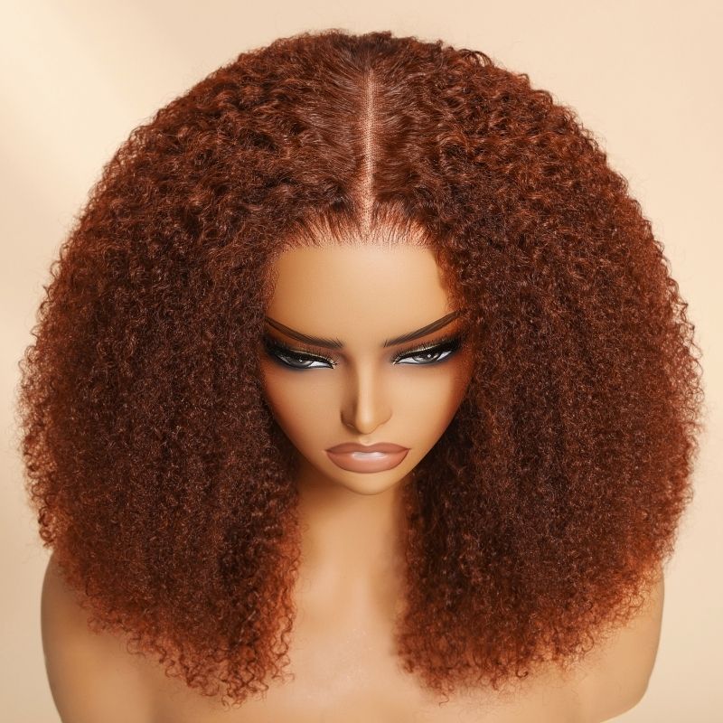 Sunber Afro Kinky Curly Reddish Brown 180% Density 13x4 Pre-Cut Lace Frontal Wig With Invisi Drawstring