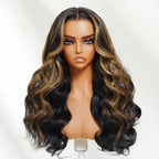 Sunber 7x5 Pre Cut Lace Caramel Honey Brown Highlights Body Wave Wig With Bye Bye Knots Flash Sale