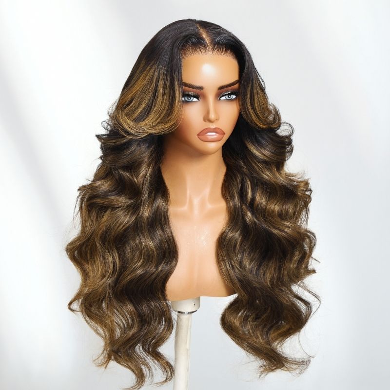 Sunber 180% Density Loose Wave Balayage Brown Highlight 7x5 Pre Cut Lace Glueless Wigs