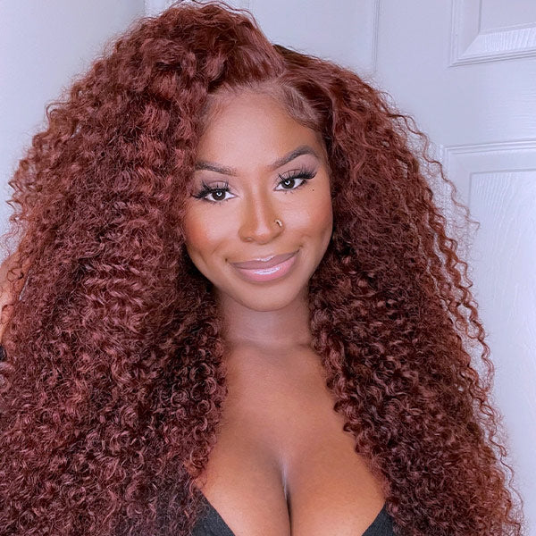 Subscribers-Only Kinky Curly Reddish Brown Wear Go Wig Pre-cut 7x5 Lace 100% Human Hair