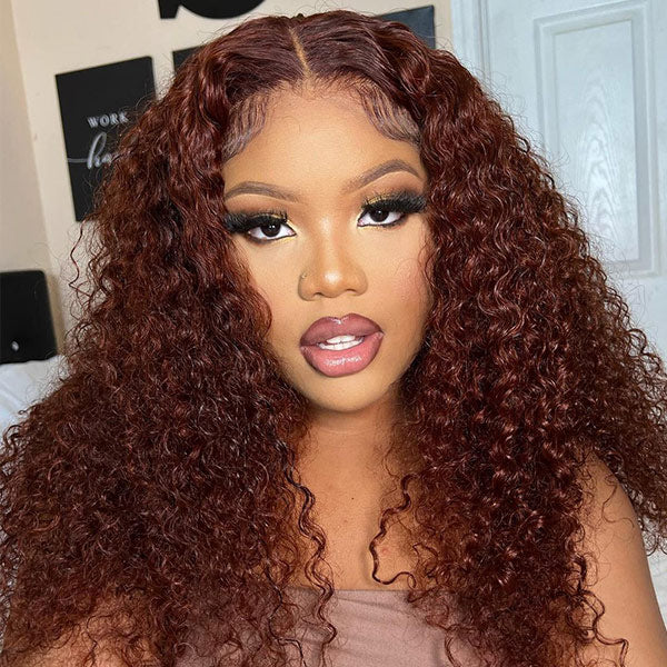 Subscribers-Only Kinky Curly Reddish Brown Wear Go Wig Pre-cut 7x5 Lace 100% Human Hair