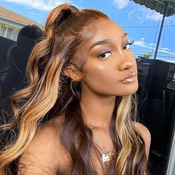 Highlight Body Wave 13x4 Invisible Transparent Lace Human Virgin Hair Lace Front Wigs