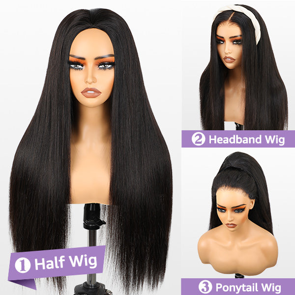 3 In 1 Half Wig | Natural Look Invisible Straight Wear Go Half Wig For Versatile Styling