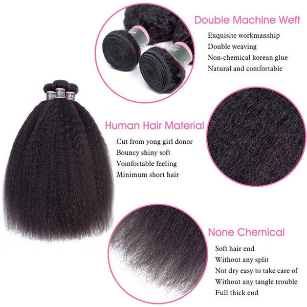 Kinky Straight Unprocessed Virgin Human Hair Bundles 1/3/4 Pcs