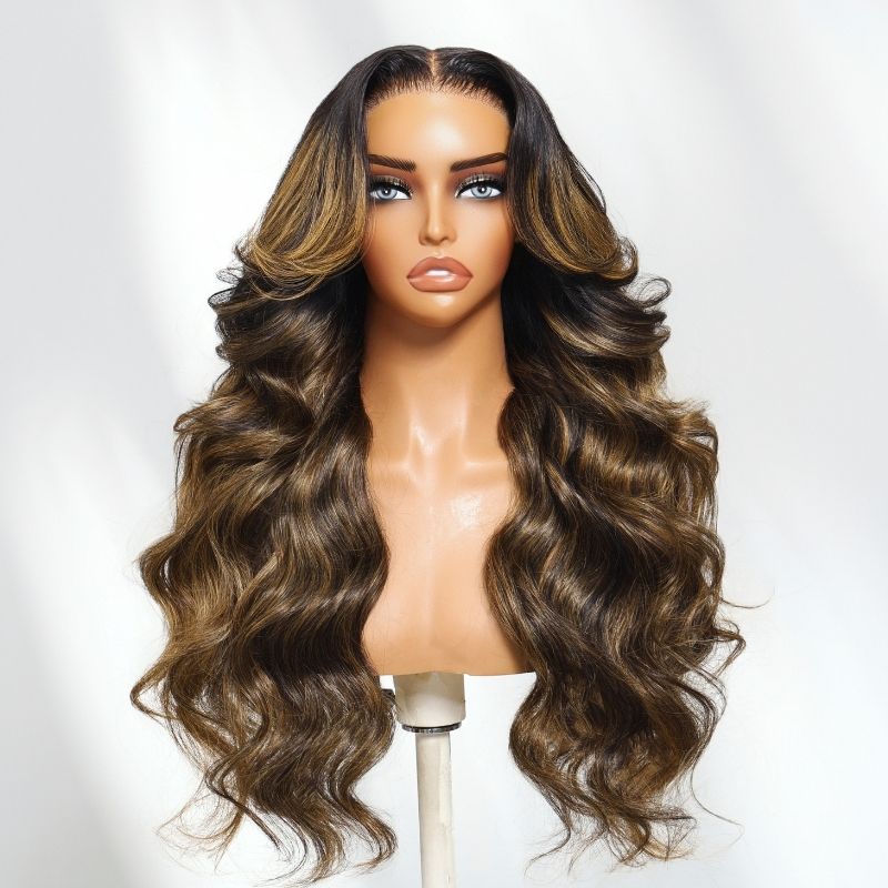 Sunber 180% Density Loose Wave Balayage Brown Highlight 7x5 Pre Cut Lace Glueless Wigs