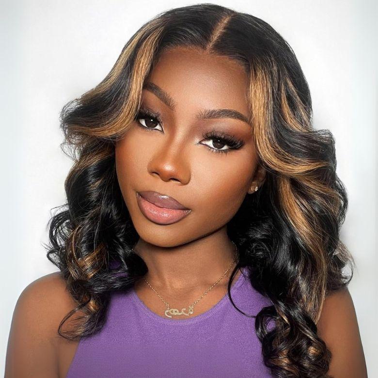 Sunber 7x5 Pre Cut Lace Caramel Honey Brown Highlights Body Wave Wig With Bye Bye Knots Flash Sale
