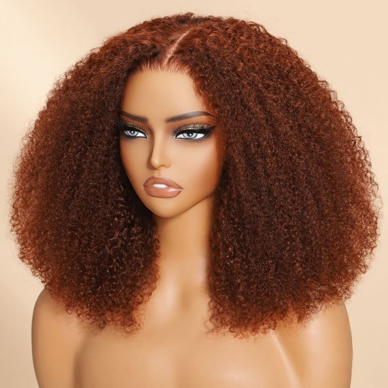 Sunber Afro Kinky Curly Reddish Brown 180% Density 13x4 Pre-Cut Lace Frontal Wig With Invisi Drawstring
