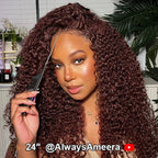 Kinky Curly Reddish Brown Wear Go Wig Pre-cut 7x5 Lace Glueless Human Hair Wigs