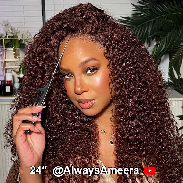 Kinky Curly Reddish Brown Wear Go Wig Pre-cut 7x5 Lace Glueless Human Hair Wigs