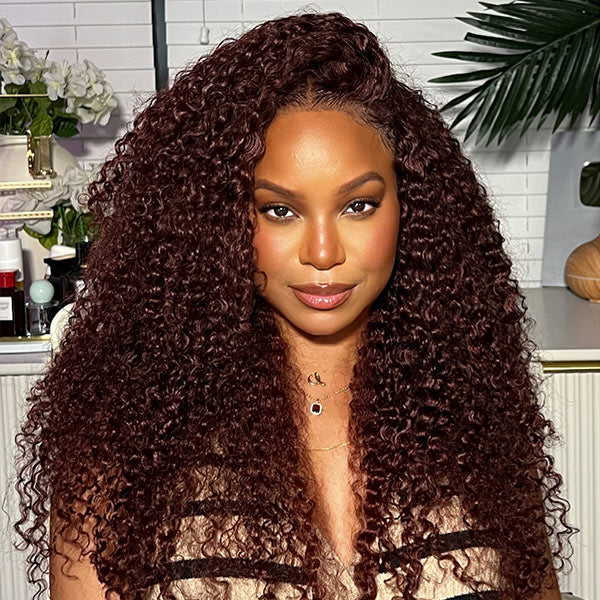 Subscribers-Only Kinky Curly Reddish Brown Wear Go Wig Pre-cut 7x5 Lace 100% Human Hair