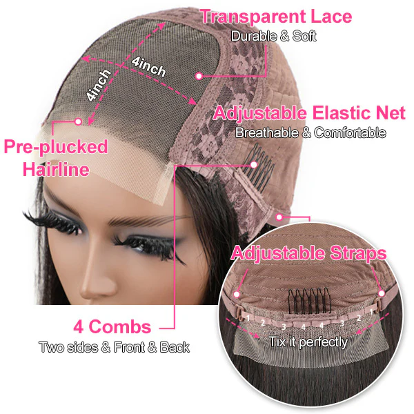 Afro Curly 4x4 Lace Closure Wigs Preplucked Human Hair Skin Melt Lace Wigs for Women