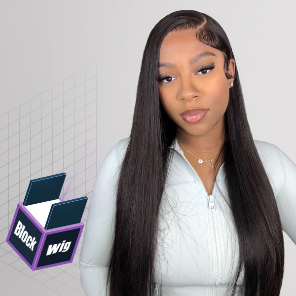 HairHive Block Wig Straight Hair Bleached Knots Wig With Optional Replaceable Zip Lace Tops