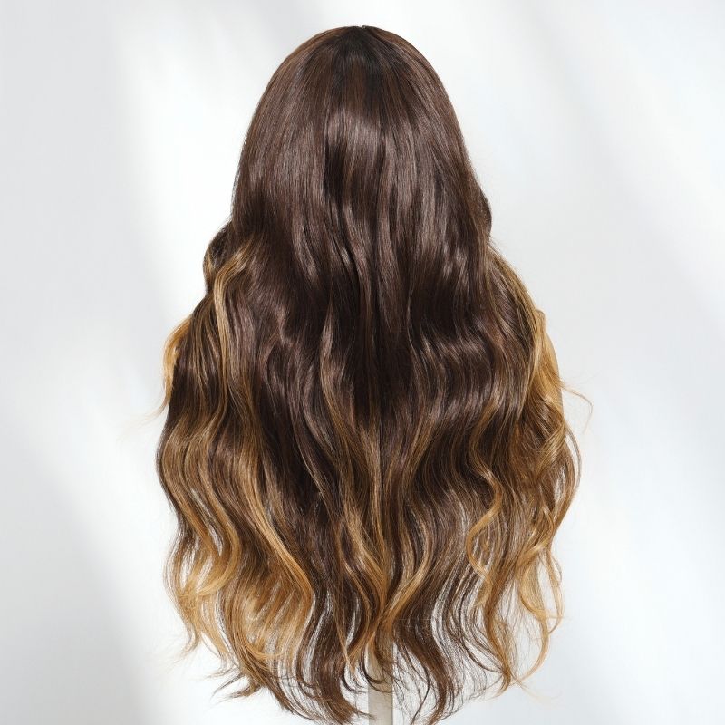 Sunber 7x5 Pre Cut Layered Loose Wave Chocolate Brown with Soft Golden Highlights Bye Bye Knots Lace Wig With Invisi Drawstring Flash Sale