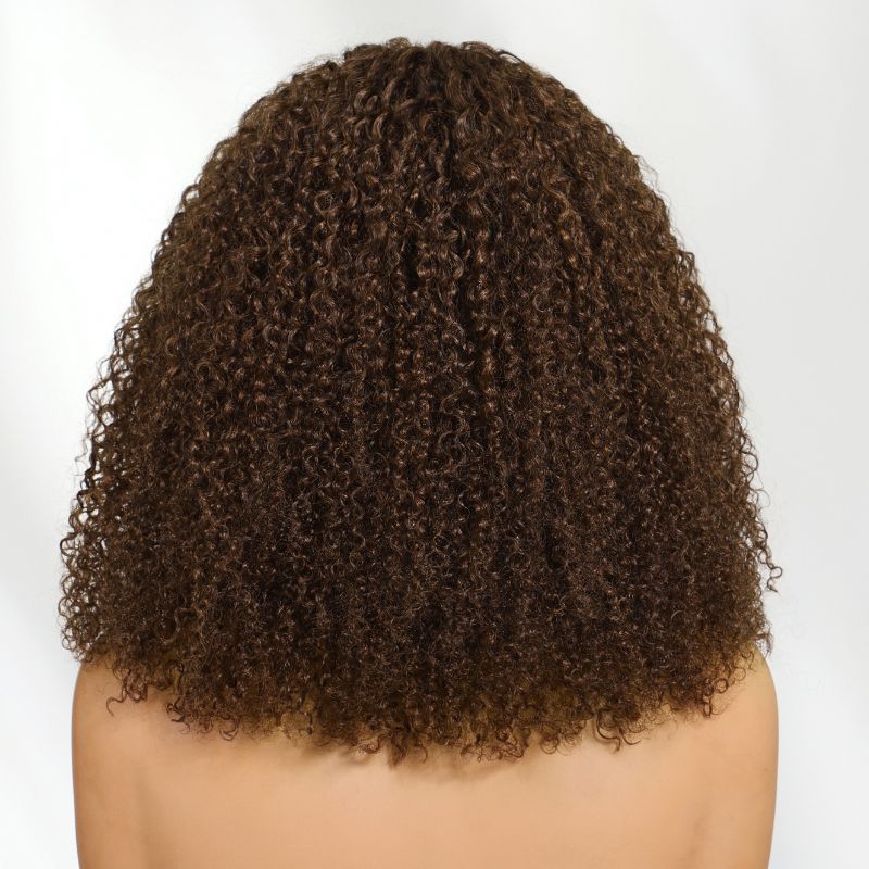 Sunber 180% Density 13x4 Pre-Cut Lace Frontal Afro Kinky Curly Chocolate Brown Wig With Invisi Drawstring