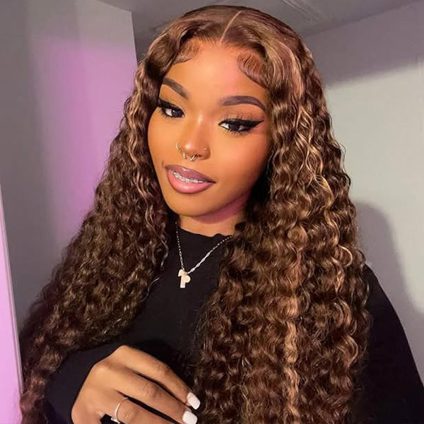 HairHive Water Wave Highlight Ombre 4/27 Wear Go Glueless Wig Pre-cut 360 Lace Frontal Wig