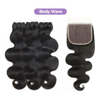 Straight Wavy Curly 3 Bundles With 4x4 Lace Closure Natural Black Virgin Human Hair