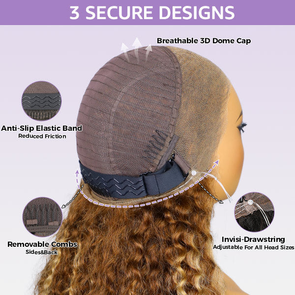 HairHive Water Wave Highlight Ombre 4/27 Wear Go Glueless Wig Pre-cut 360 Lace Frontal Wig