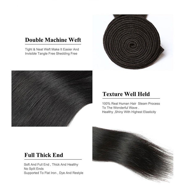 Full Straight Human Hair 4 Bundles with 4*4 Lace Clsoure Natural Black