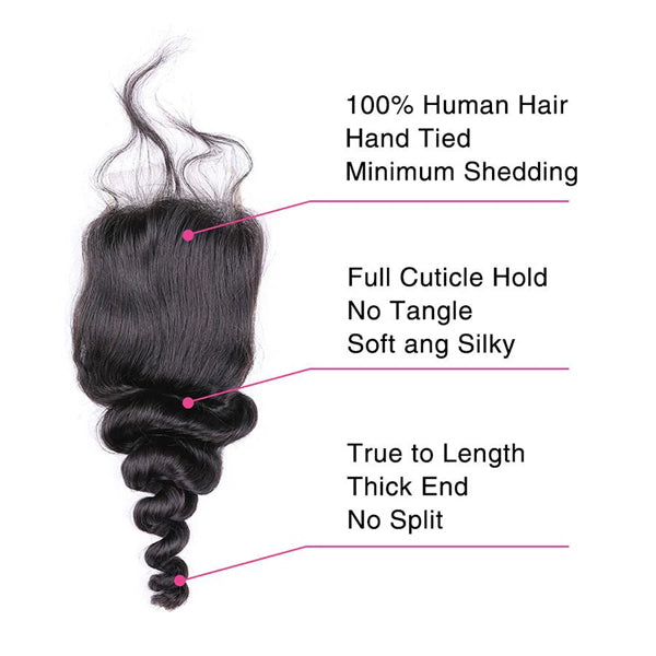 Loose Wave Human Hair 4 Bundles with 4*4 Lace Clsoure Natural Black