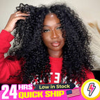 24h Shipping | Afro Curly Drawstring V Part Wig No Leave Out Thin Part Glueless Wigs Human Hair Wig