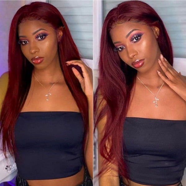 99J Burgundy Color 13x4 4x4 Lace Front & Closure Wig Straight Pre Plucked Human Hair Wigs for Women