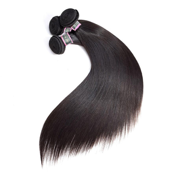 Straight Human Hair 3 Bundles with 13*4 Lace Frontal Natural Black